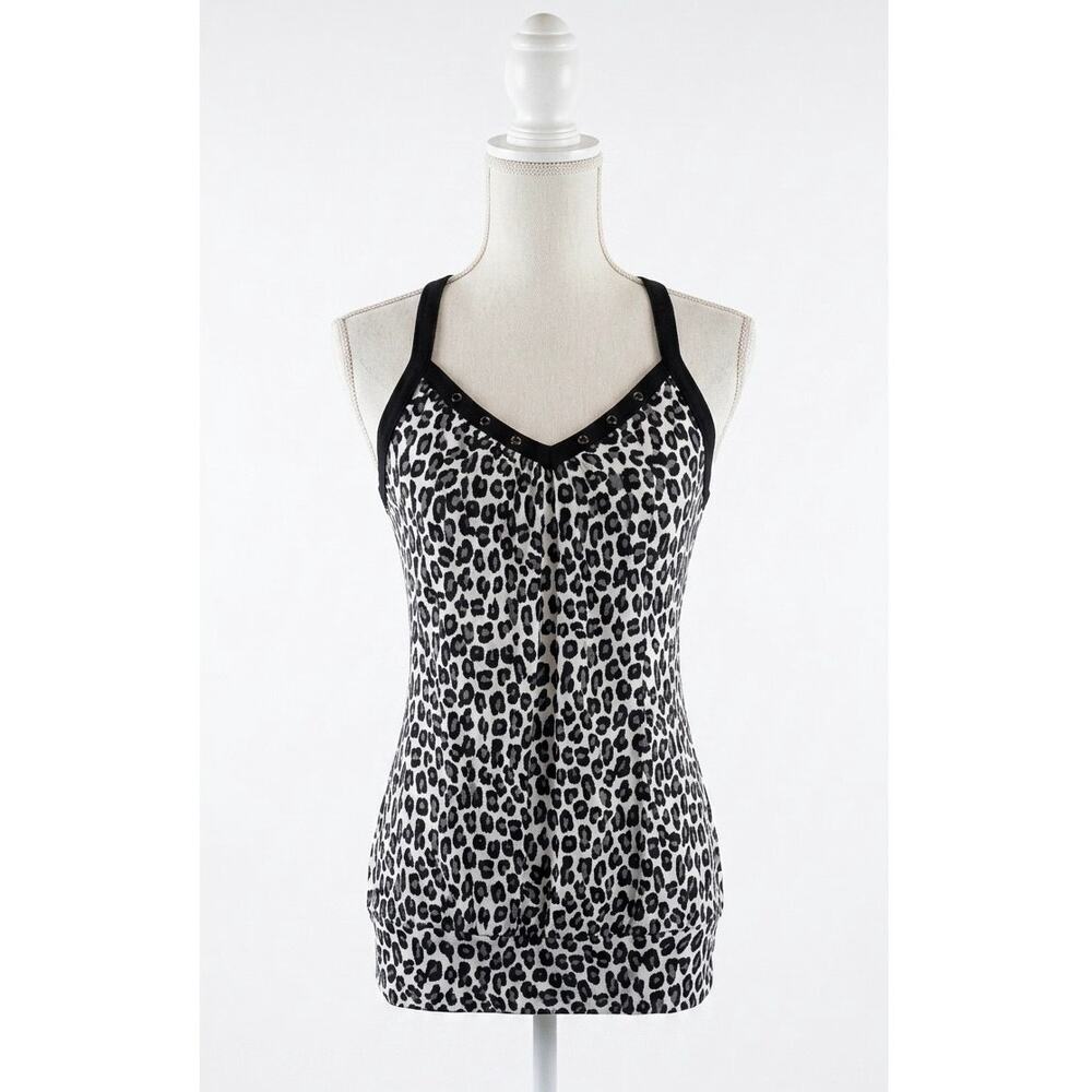 Body Central Leopard Cheetah Print Studded Rivet Tank Top Blouse Y2K Large L